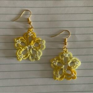 Pretty Yellow Handmade Beaded Flower Earrings